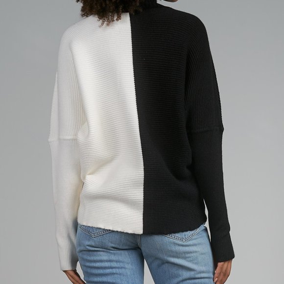 Elan Women's Color Block Print Turtleneck  Long Sleeve Crossover Hem Sweater - Picture 4 of 4